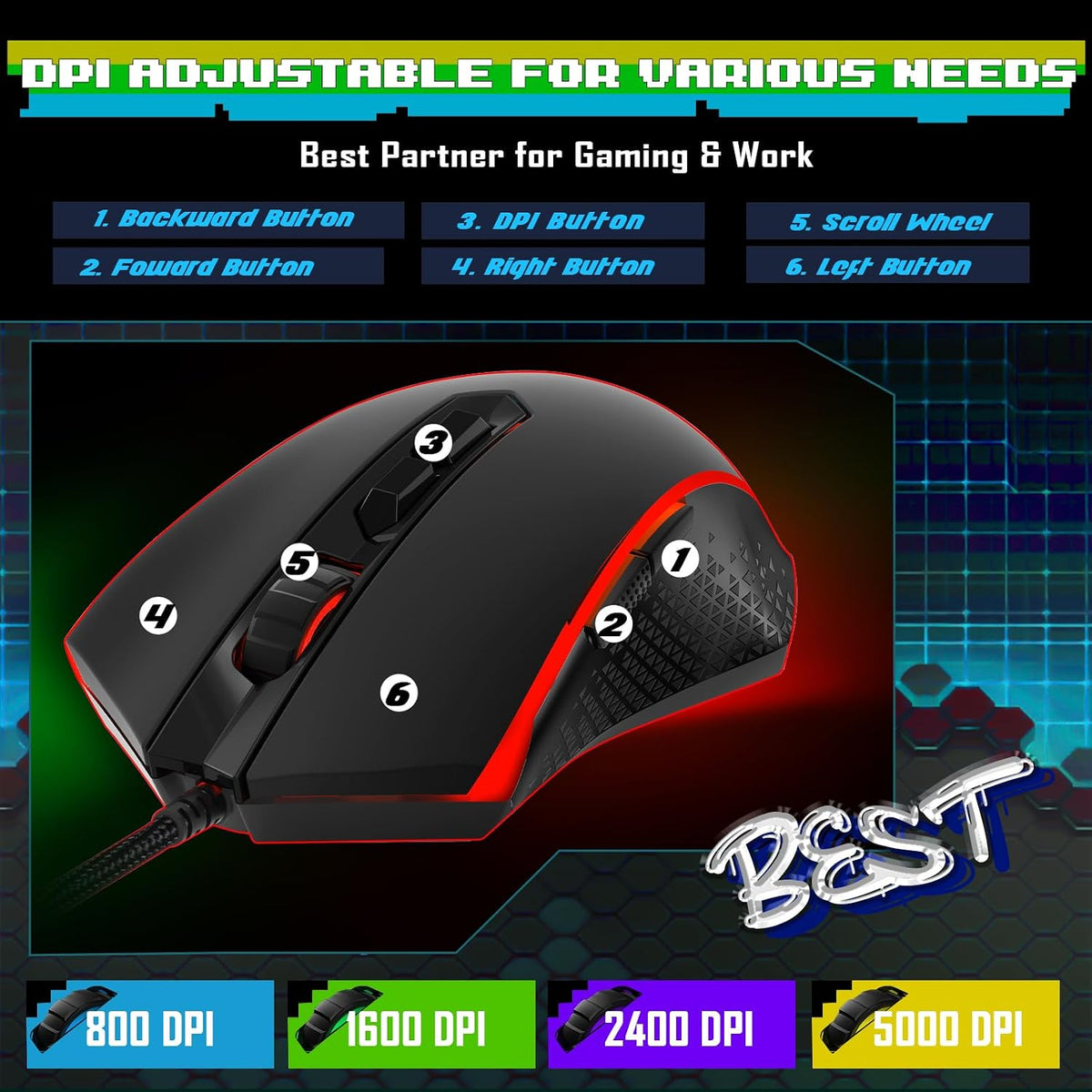 Redragon Updated S107 Gaming Keyboard and Mouse, RGB Gaming Keyboard and 1000...