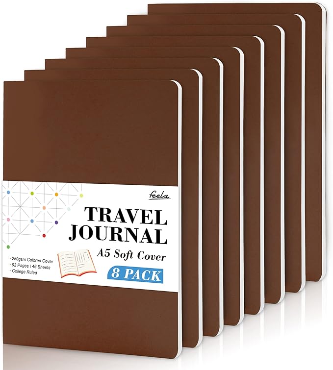 feela 8 Pack Soft Cover Journal Bulk, Notebooks College Ruled by feela
