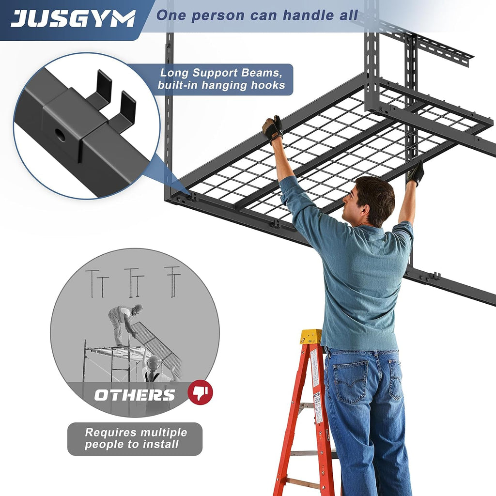 3x6ft overhead garage storage rack 450lbs capacity, 26"-40", side view