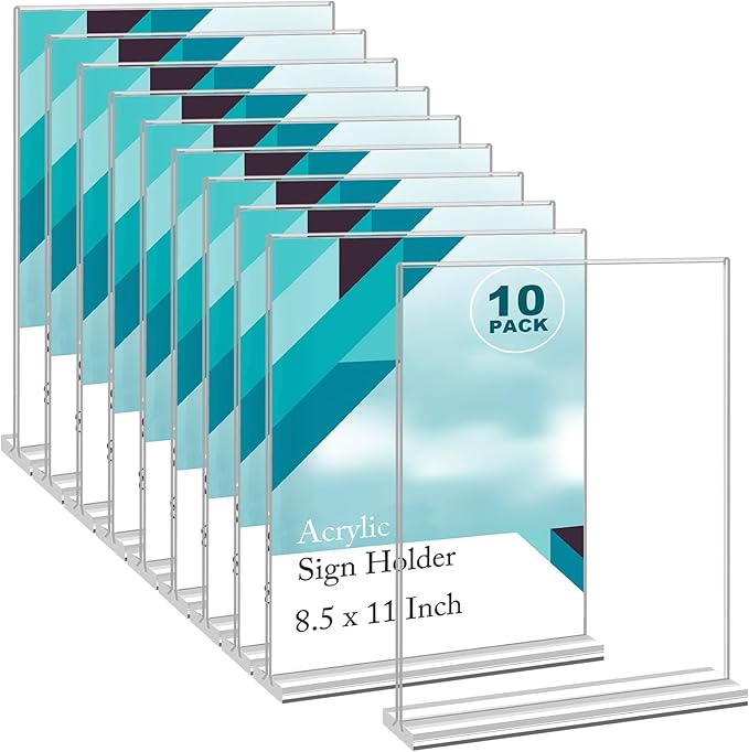 EHWINE Acrylic Sign Holder 8.5 x 11, 10 Pack Double-Sided Stand up Table Top by EHWINE