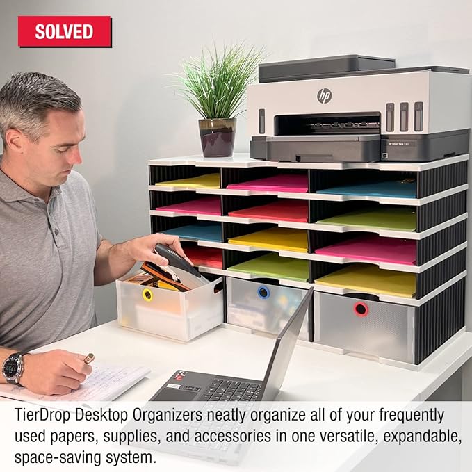 Desktop Organizer 12 Letter Tray Sorter Plus Riser Storage Base & 3 Storage - Image 3