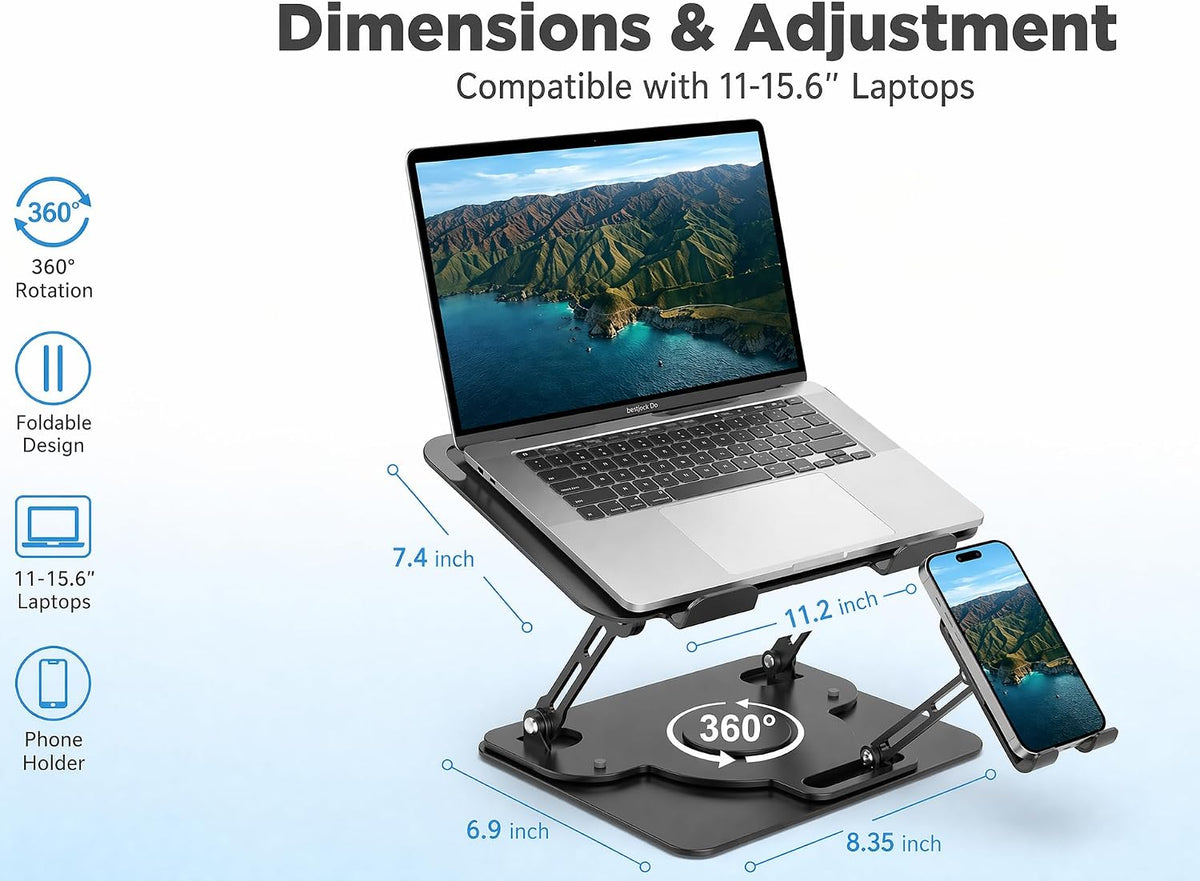 Laptop Stand for Desk,Laptop Riser with Phone Holder& 360° Rotating Base