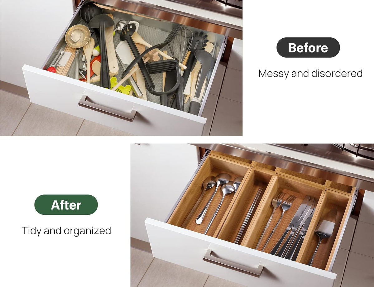 Kootek 8Pcs Bamboo Drawer Organizer 4-Size Kitchen Storage Box for Flatware