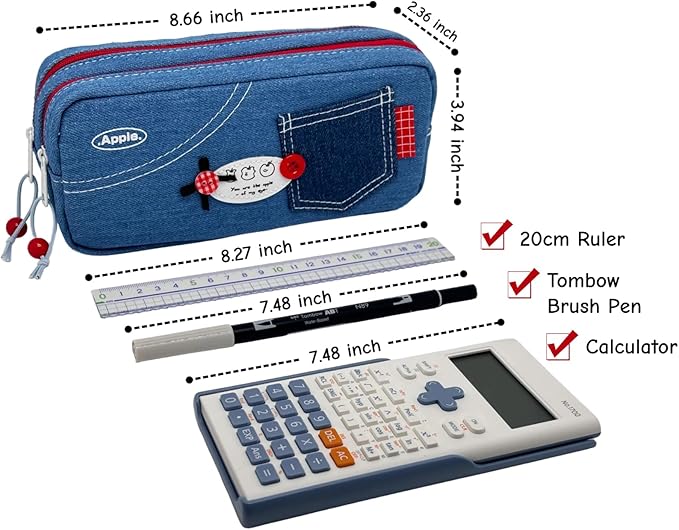 Haumei Canvas Pencil Case Large Capacity, Big Denim Pen Pouch - Image 5