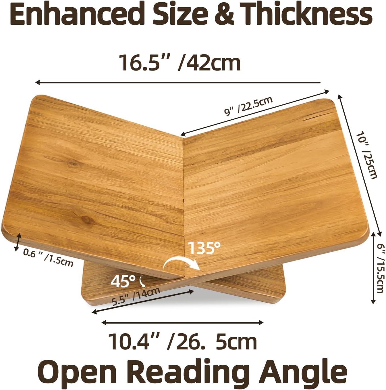Wood Book Stand for Reading with Handles Large Wooden Book Holder for Display Open Bookstand for Recipe Cook Book