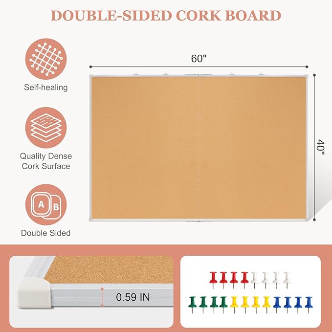 AMUSIGHT Double-Sided Large Cork Board, Vision Board Pin Board Corkboards - Image 4