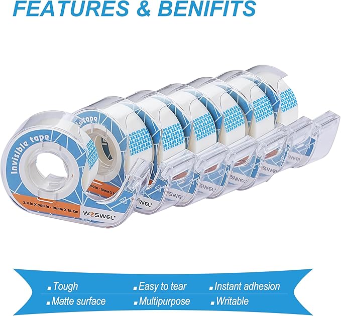 WOSWEL Tape Refills with Dispenser, 24 Roll Invisible Tapes, 3/4 Inch X 600 in - Image 3