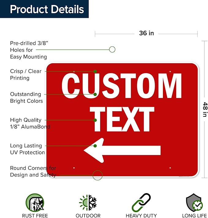 Custom Arrow, Custom Directional Sign, Left Arrow, 36x48 Inches, Rust Free - Image 6