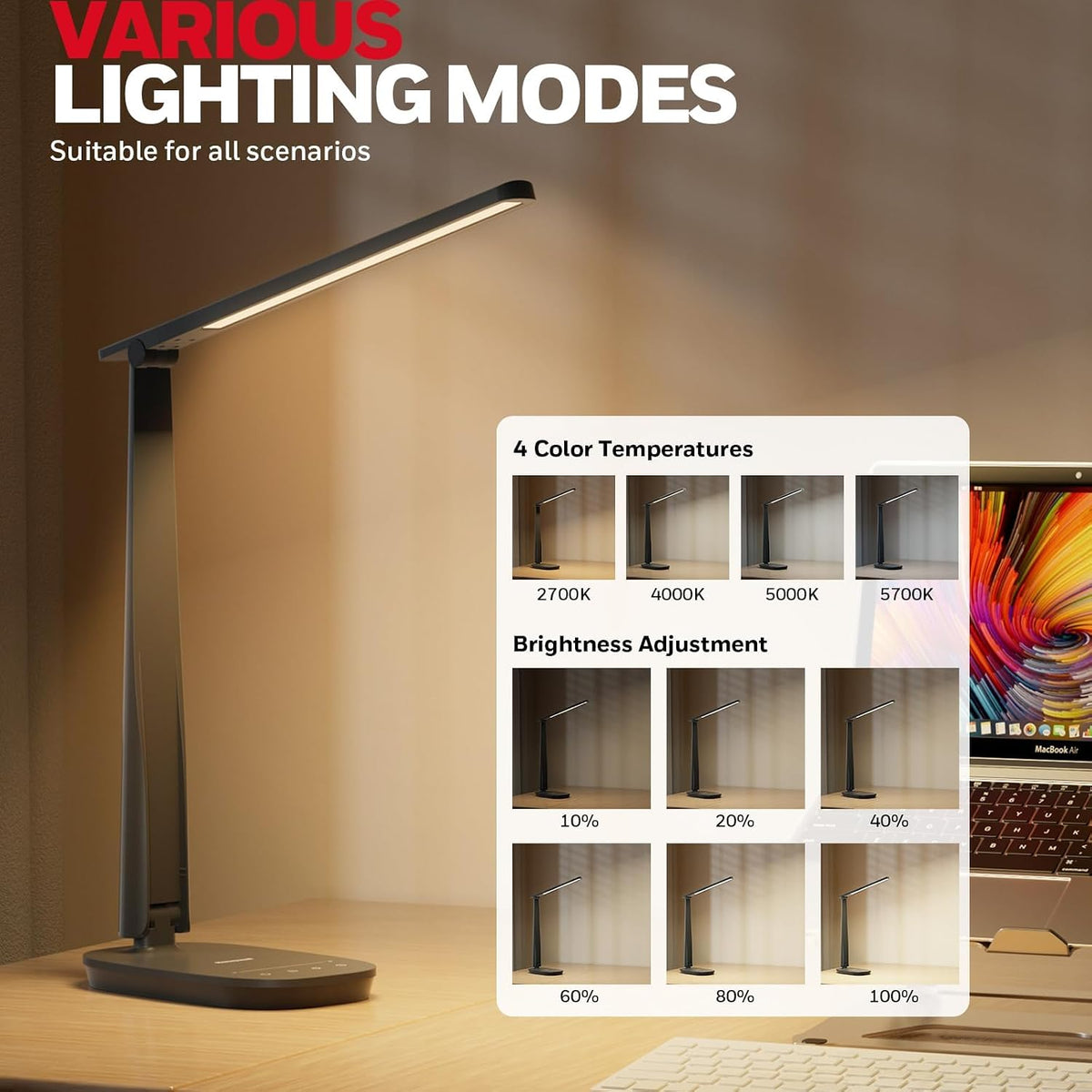 honeywell hwt-h2 led desk lamp, eye-caring full spectrum shown in use