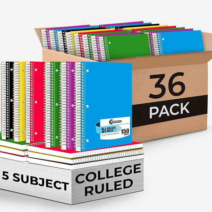 Rosmonde Spiral Notebook 36 Pack, 5 Subject, 300 Pages/Book, College Ruled by Rosmonde