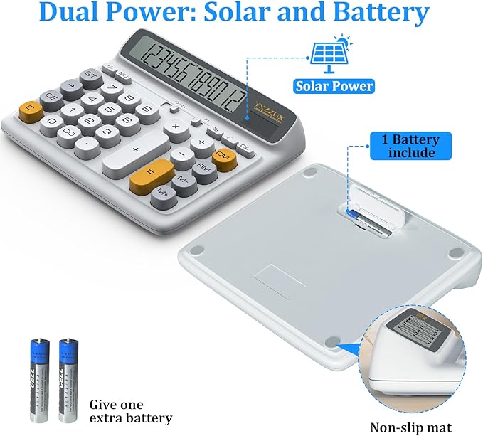 Desktop Calculator with Extra Large 5-Inch LCD Display, 12-Digit Two Way Power - Image 5