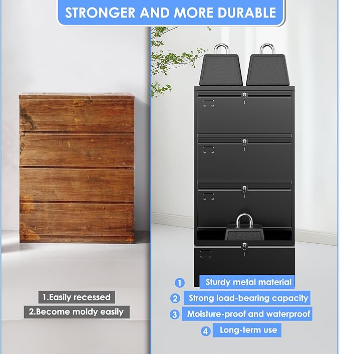 SUXXAN 4 Drawer File Cabinet, Lateral Filing Cabinet - Image 5
