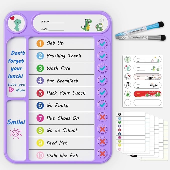 Magnetic Chore Chart for Kids, ADHD Task Tracker Easy-Check Routine Dry Erase by LightUpYourCreativity