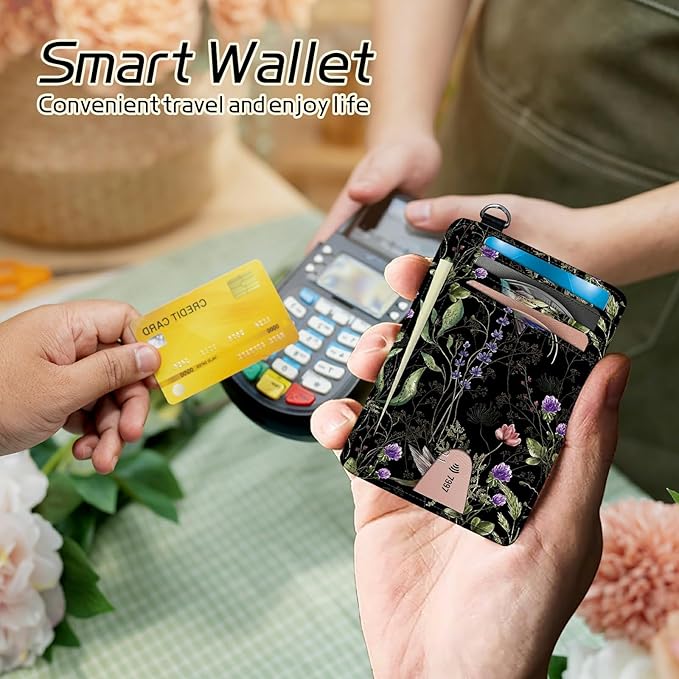 BWEGRHE Small Travel Wallets, Wild Flower Hummingbird Slim Minimalist Front - Image 4