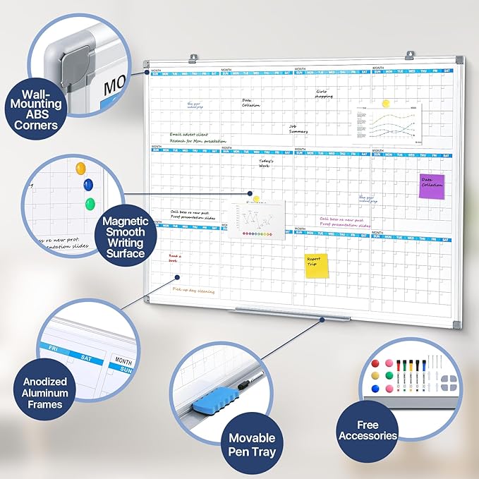 MAKELLO Large Magnetic Dry Erase Calendar Whiteboard Yearly 43" x 31" - Image 3