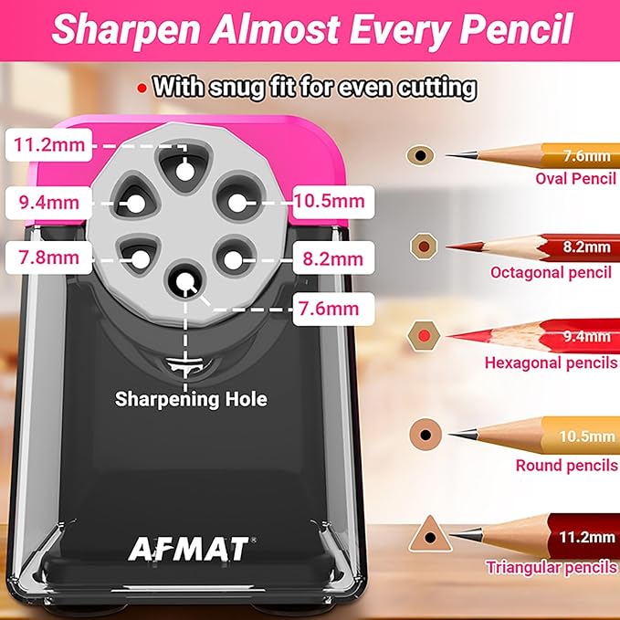 AFMAT Heavy Duty Electric Pencil Sharpener, 6 Holes, Auto Stop Pencil - Image 2