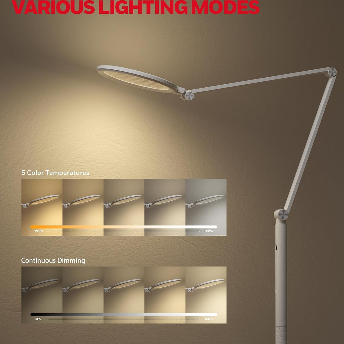 Honeywell F01 LED Floor Lamp, Dimmable Standing Light with Remote, White