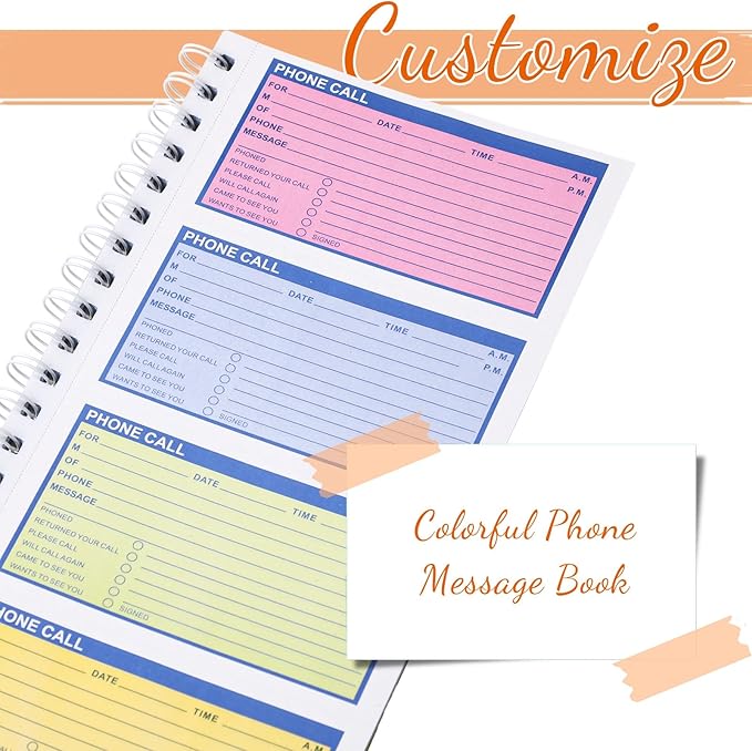 Fullhawl 1 Pcs Spiral Bound Phone Message Book 5-1/2" x 11" 2 Part Colorful - Image 3
