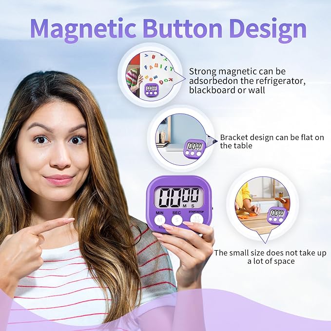 4 Pack Purple Digital Kitchen Timer Magnetic Digital Timer - Image 5