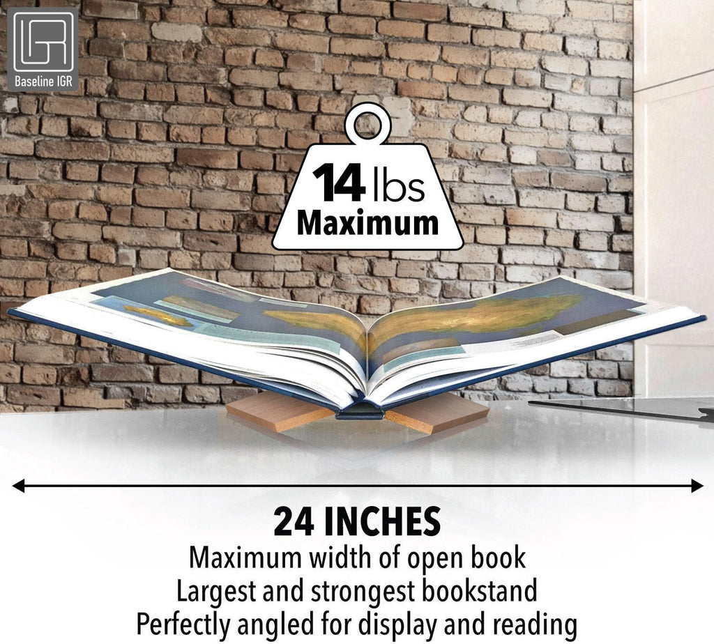 Large Wood Book Stand, 12.5" x 9.5" x 5.5”, Angled Natural Mahogany Wooden Book Holder, Open Bookstand for Display and Reading, Cookbooks, Art Books, Bibles, Magazines - Home and Office