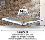 Large Wood Book Stand, 12.5" x 9.5" x 5.5”, Angled Natural Mahogany Wooden Book Holder, Open Bookstand for Display and Reading, Cookbooks, Art Books, Bibles, Magazines - Home and Office