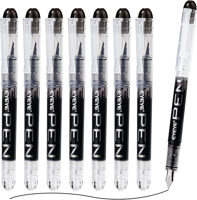 EYEYE Disposable Fountain Pens Fine Point, 8 Pack Black Pens by eyeye