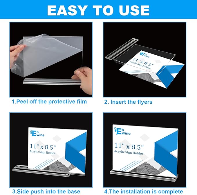 EHWINE 6 Pack Acrylic Sign Holder 8.5 x 11 Horizontal, Double-Sided Stand up - Image 5