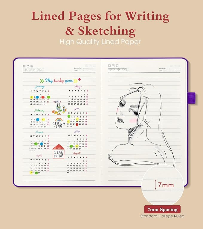 PAIBAS Lined Journal Notebook for Women Men, 160 Pages, A5 Hardcover Vintage - Image 3