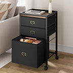GAOMON File Cabinet, Filing Cabinet with 3 Drawer, Mobile File Cabinet Fits Letter Size or A4, Fabric Vertical File Cabinet on Wheels, Home Office Small Under Desk Storage Cabinet, Black
