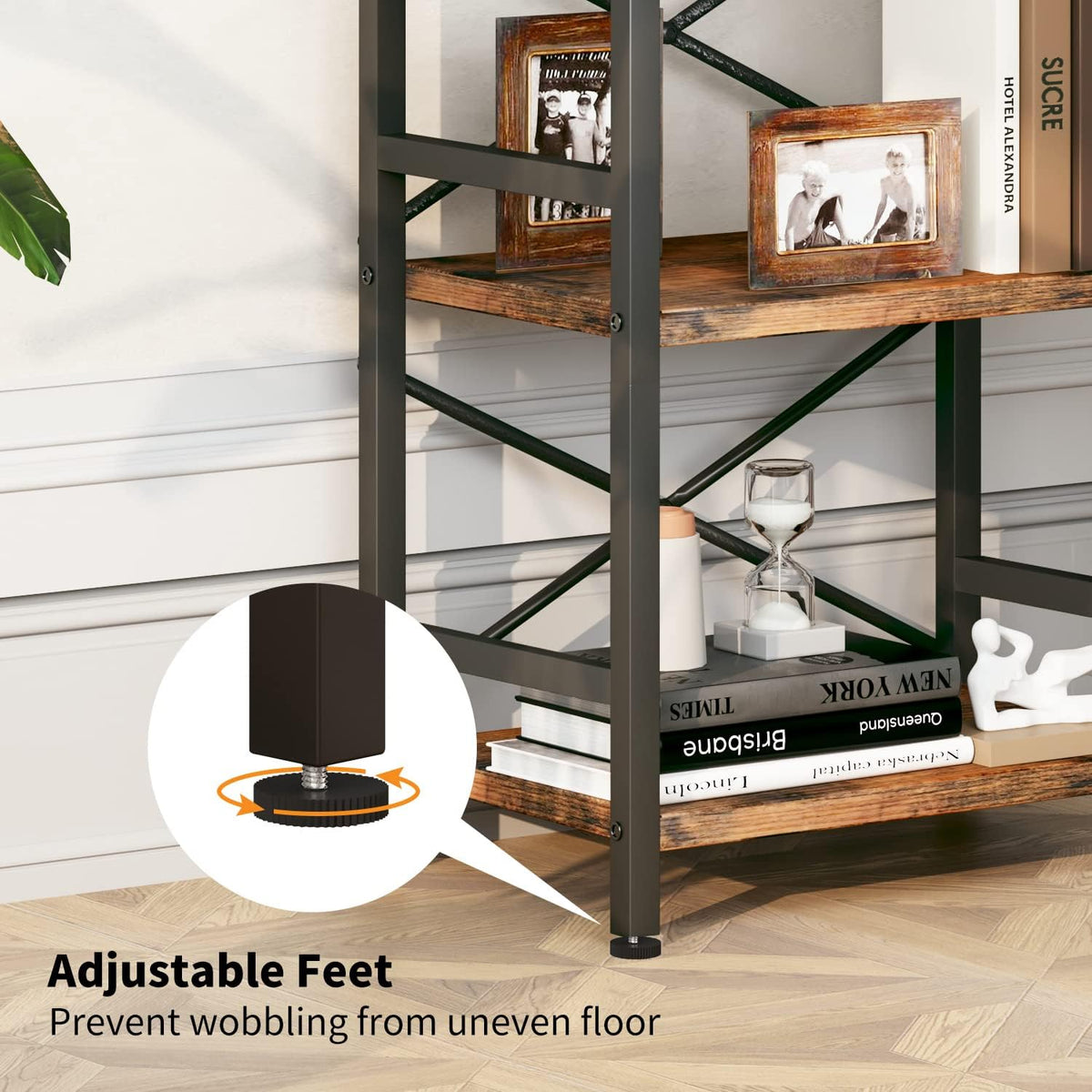 Homeiju Bookshelf, 3 Tier Industrial Bookcase, Metal Small Bookcase, Rustic E...