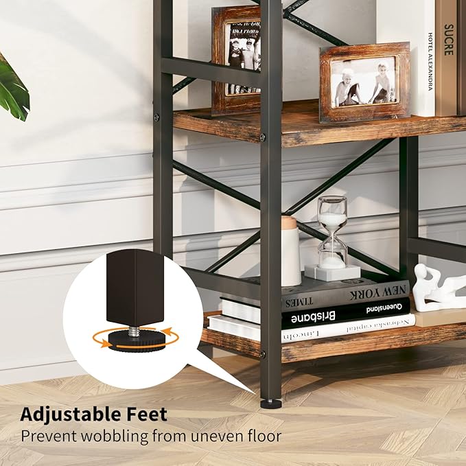 Homeiju Bookshelf, 3 Tier Industrial Bookcase, Metal Small Bookcase, Rustic - Image 6