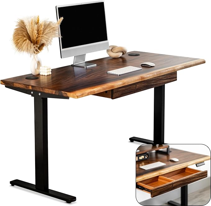 Standing Desk with Drawer – Walnut Solid Wood Desk, Natural Live Edge, by ModernWoodStyle