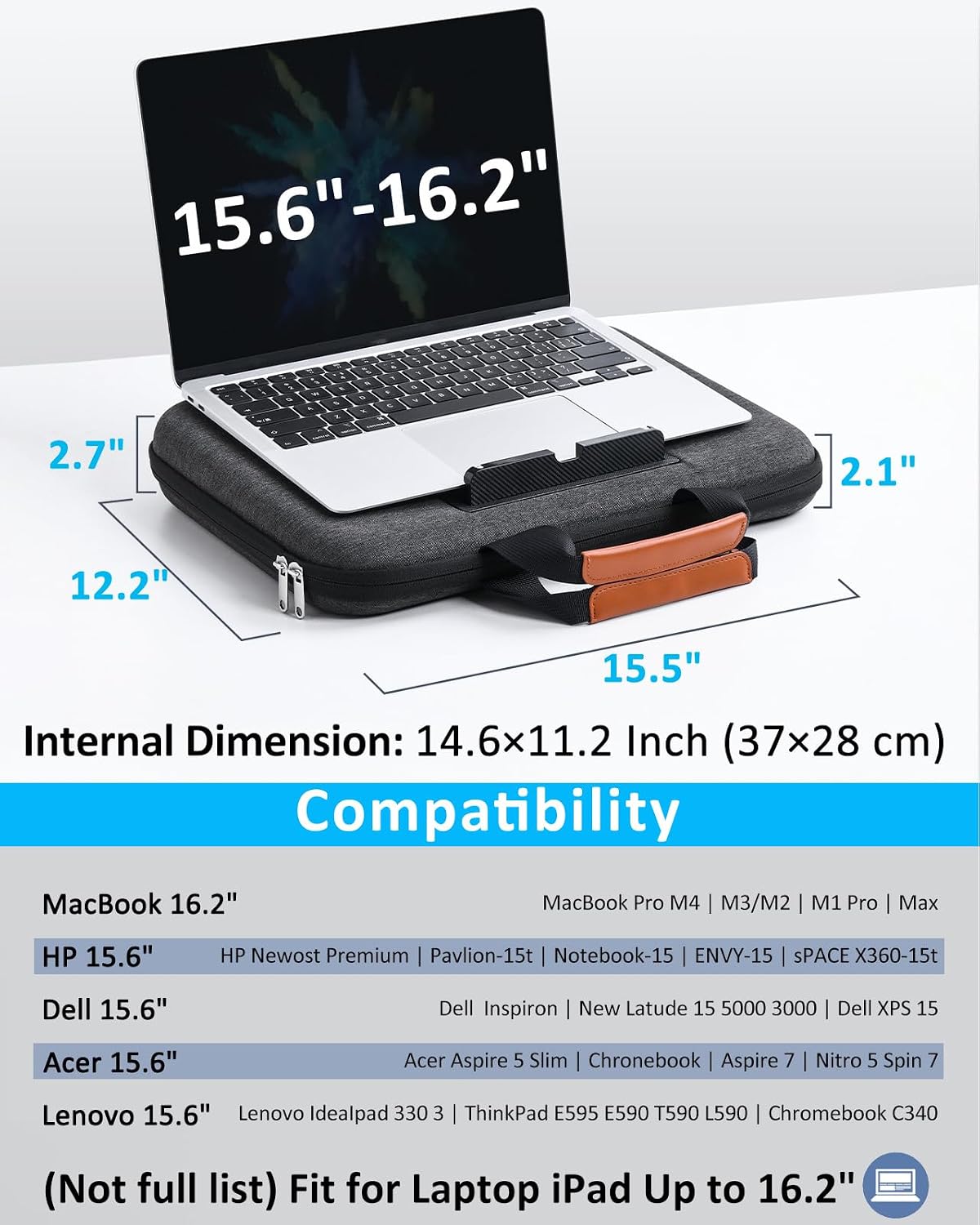 Hard Laptop Case 15.6 Inch with Stopper and Book Clip - Black