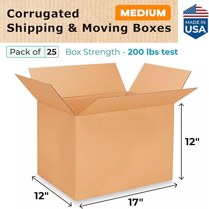 Medium Shipping & Moving Boxes 17"L x 12"W x 12"H - Image 2