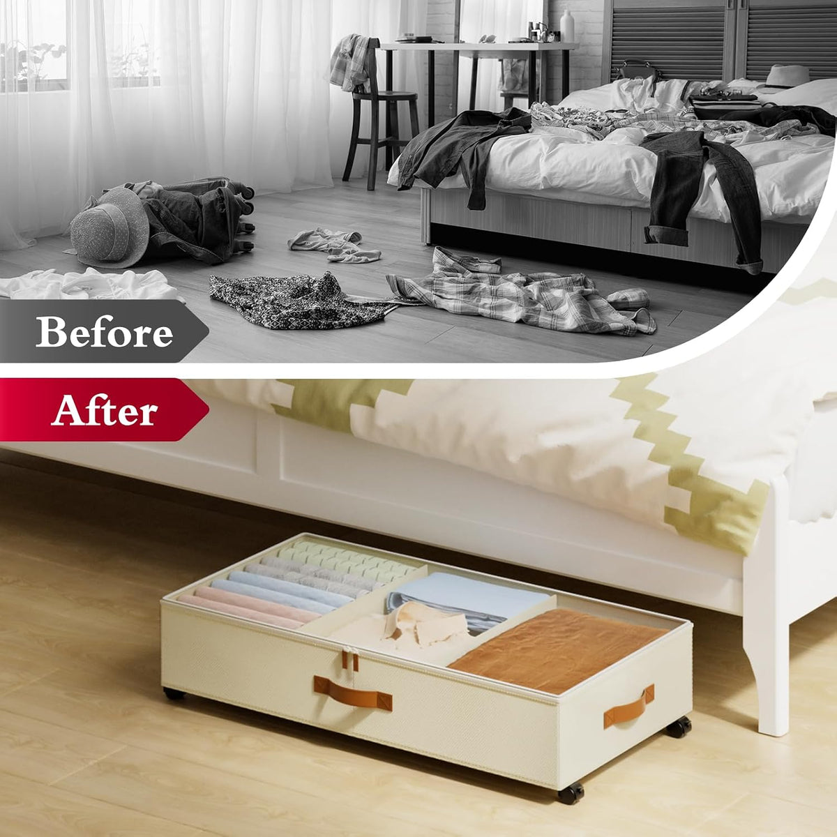 Yecaye Under Bed Storage with Wheels, 2 Pack Under Bed Storage Containers wit...