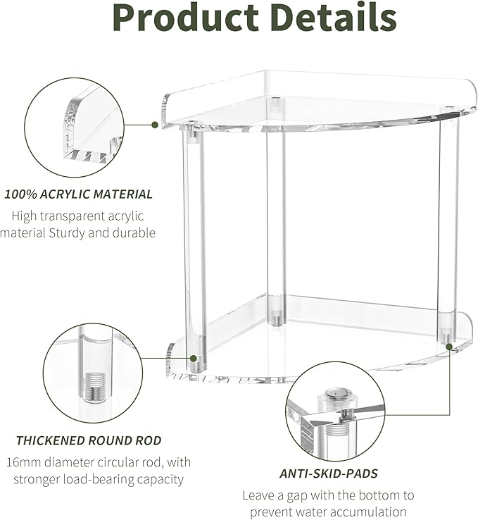 Sezanrpt 2 Tier Countertop Corner Organizer Shelf 7x7x8 Inch, Acrylic Bathroom - Image 4