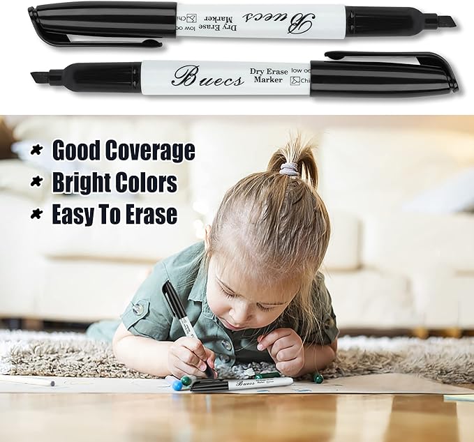 Buecs Black Dry Erase Markers, Chisel tip, Dry-Erase Boards, School Office - Image 5