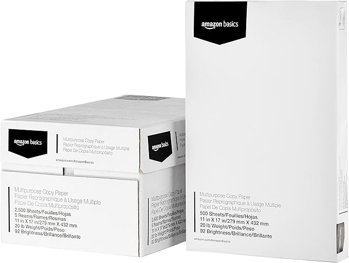 Amazon Basics Multipurpose Copy Printer Paper, 20 lb, 11 x 17 Inches, 5 Reams by AmazonBasics