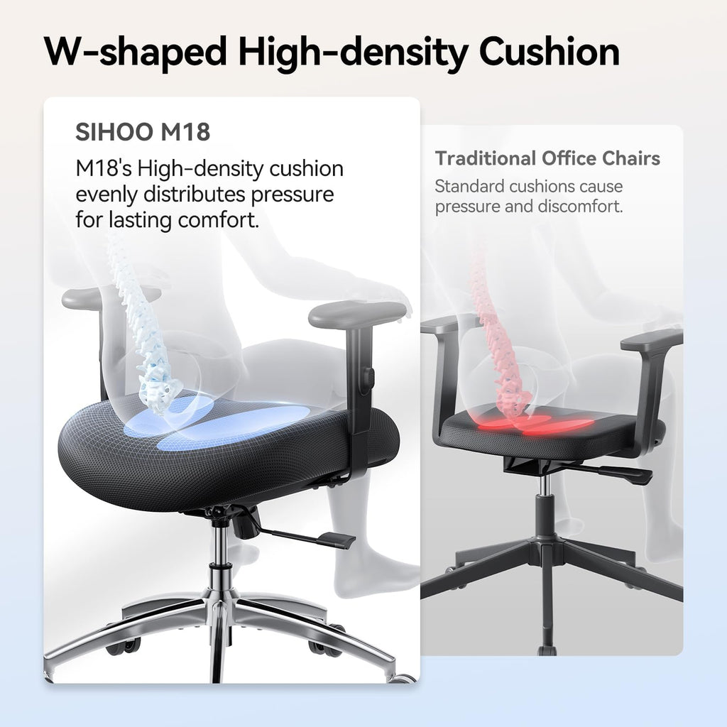 sihoo m18 ergonomic office chair, mesh back desk, front angle view
