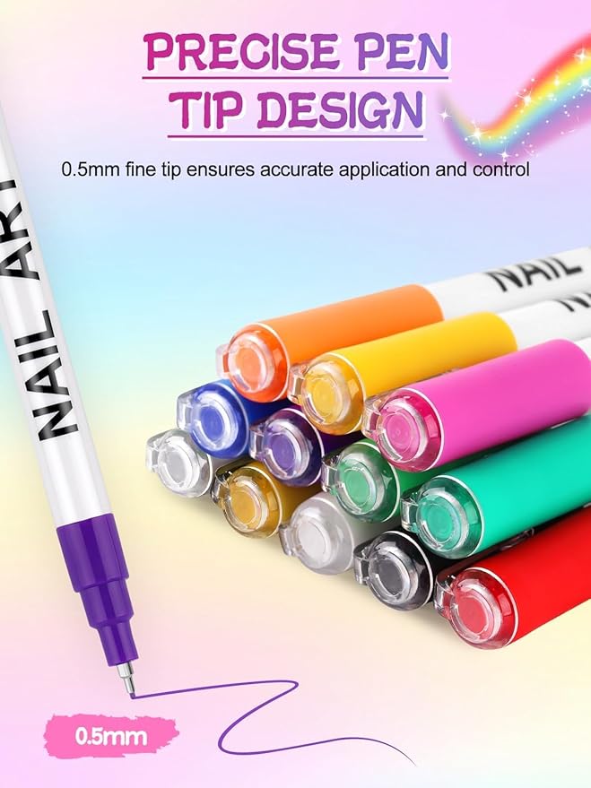 EBANKU 12 Color Nail Art Pens Set, 0.5 MM 3D Nail Polish Pens Acrylic Paint - Image 4