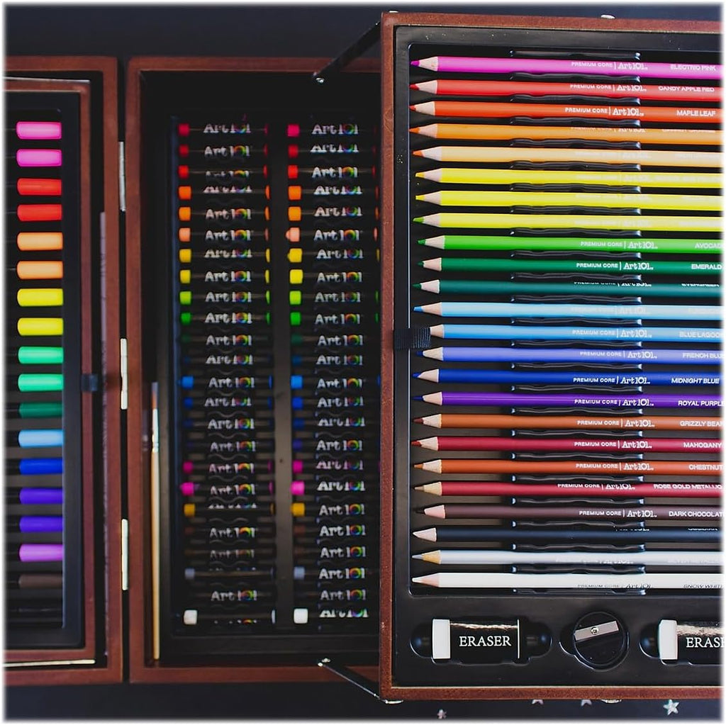 art 101 deluxe art and doodle art set showing dimensions