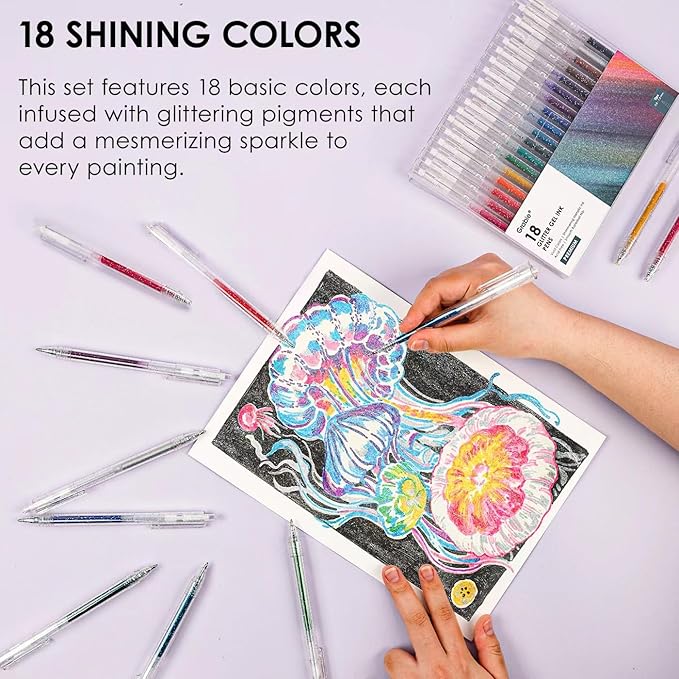 Grabie Glitter Gel Pens, 18 Colors Metallic Glitter Pens & Gel Ink Pens - Image 3