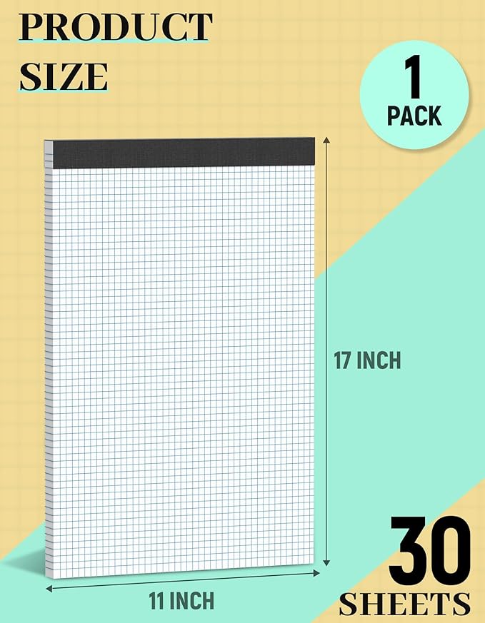 11x17 Graph Paper Pad, 4x4 Quad Ruled, 30 Sheets Large Graphing Paper 11'' x - Image 2