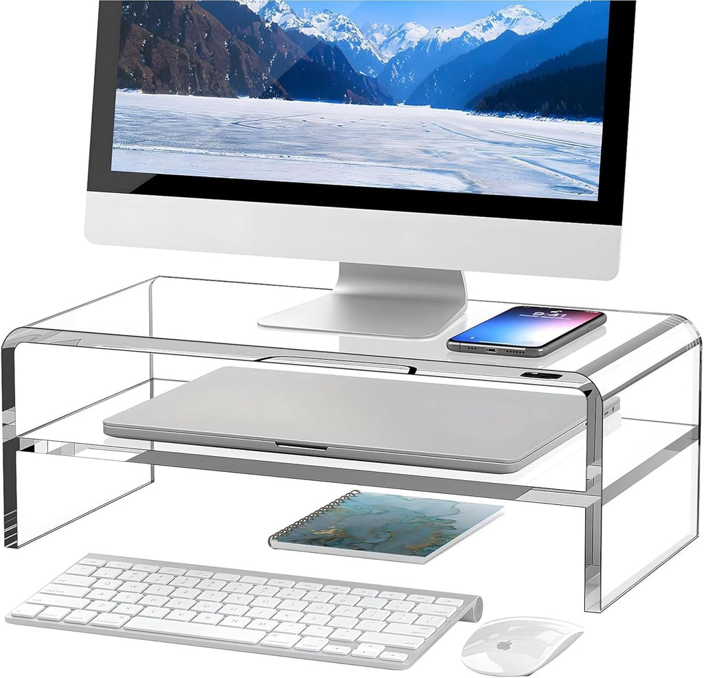 egchi clear acrylic monitor stand riser 2 tier, main product view