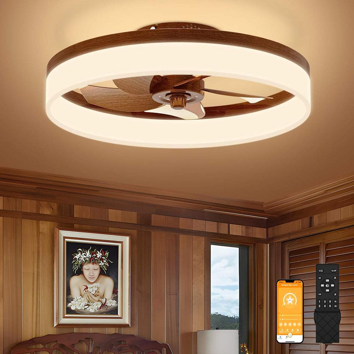 volisun farmhouse ceiling fans with lights and remote, main product view
