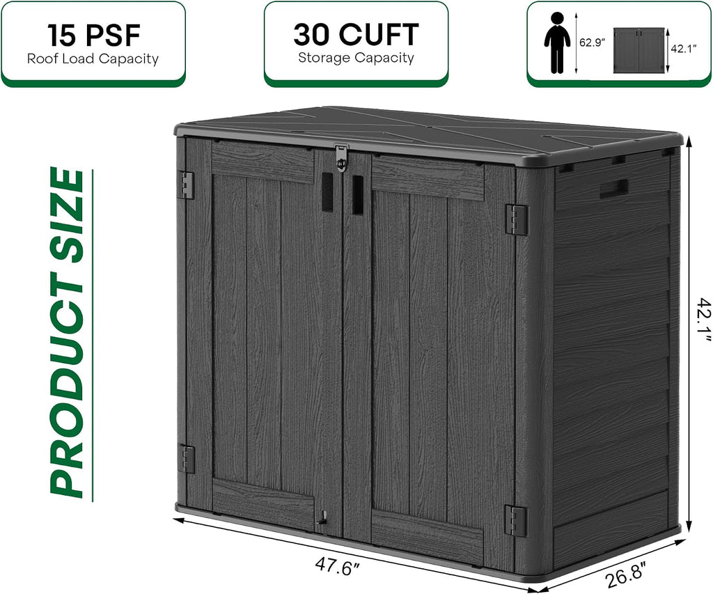 outdoor storage cabinet waterproof 31 cu.ft with lockable shown in use