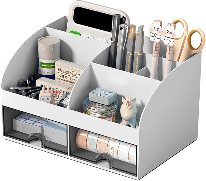 Desk Organizer with 6 Compartments and 2 Drawers, Plastic Makeup Organizer by COMFYROOM