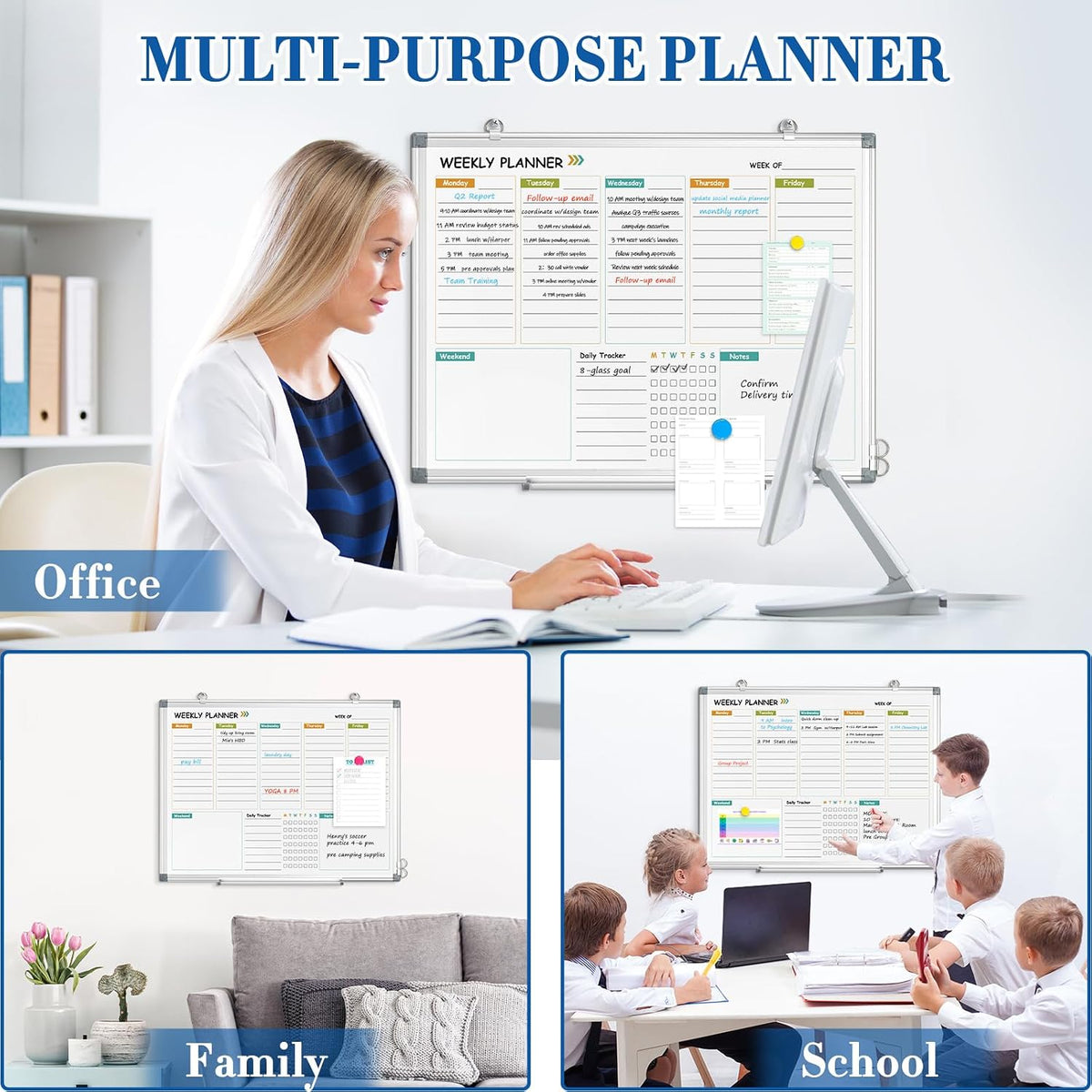 WALGLASS Weekly Dry Erase Calendar Whiteboard for Wall, 24" x 18" P...