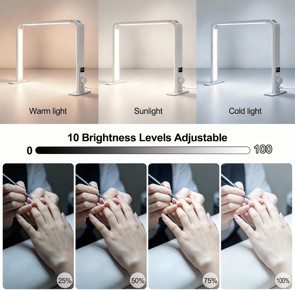 Nail Desk Lamp, Dual Brightness Mode LED Light for Nails Tech, Folding & ...