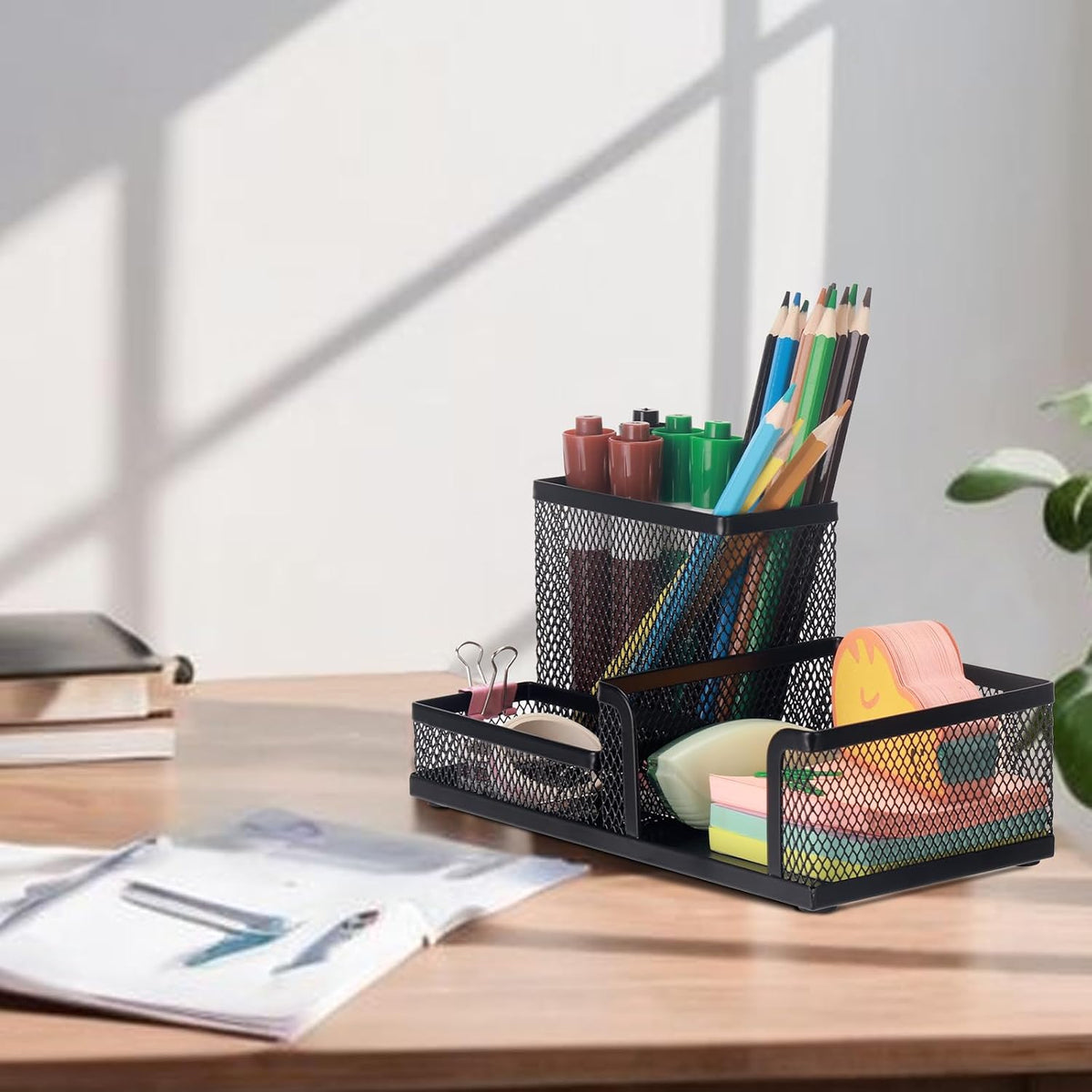 comix 6 packs mesh pen holder, desk organizer, front angle view